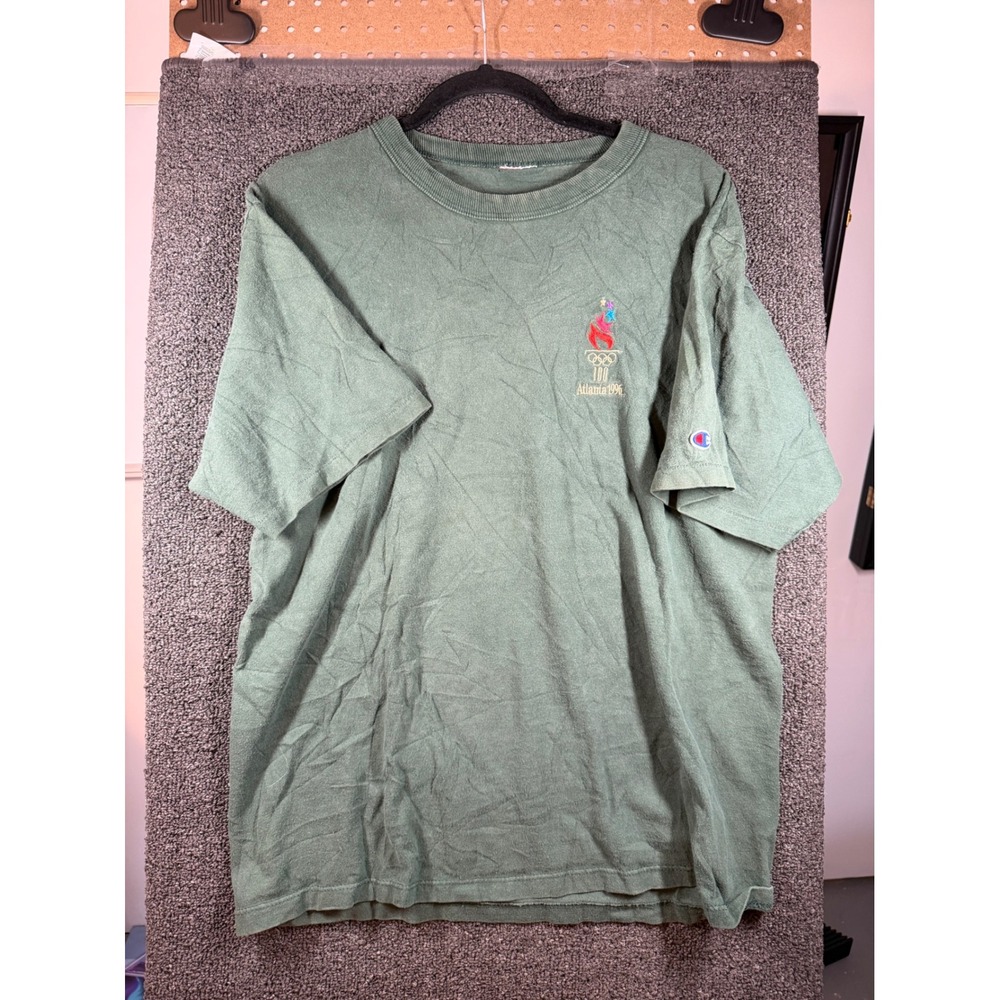 Champion T-Shirt Mens L Green Vintage 1996 Atlanta Olympics Embroidered 347